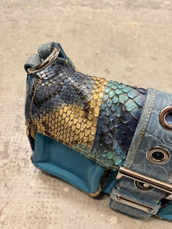 2000s Prada Hybrid Blue Python Nylon HandBag rgqdQqG 2