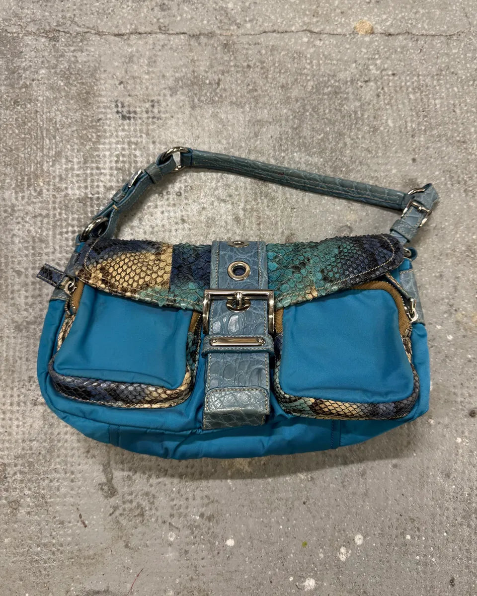 2000s Prada Hybrid Blue Python Nylon HandBag rgqdQqG 3