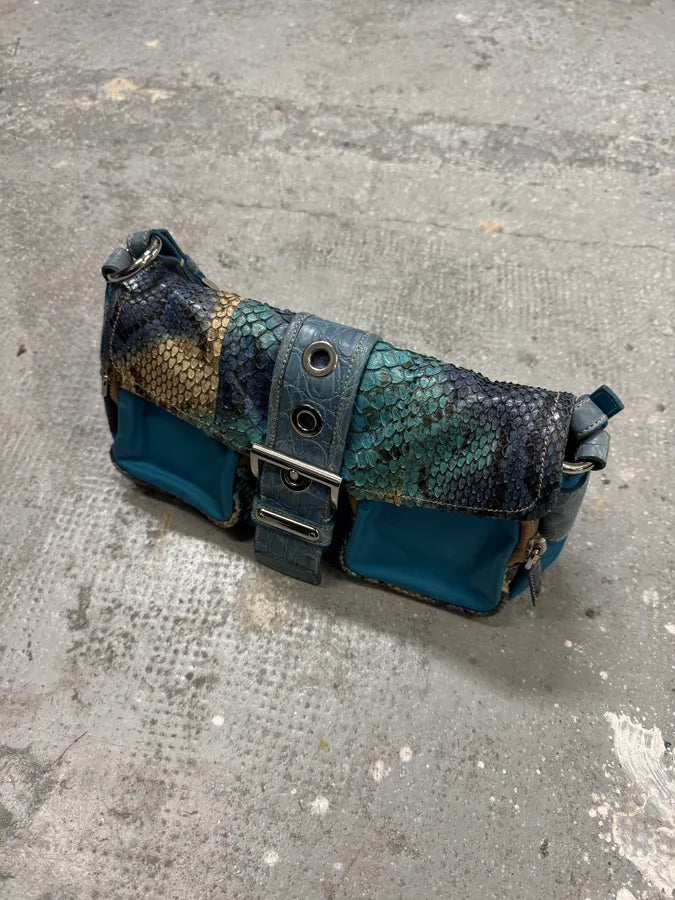 2000s Prada Hybrid Blue Python Nylon HandBag rgqdQqG 4