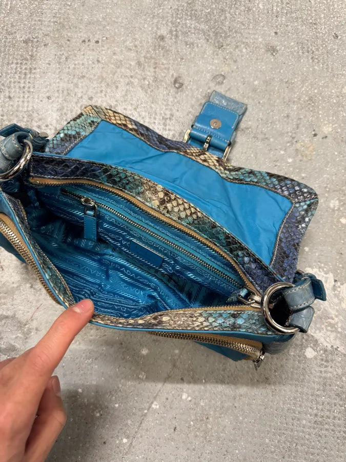 2000s Prada Hybrid Blue Python Nylon HandBag rgqdQqG 5