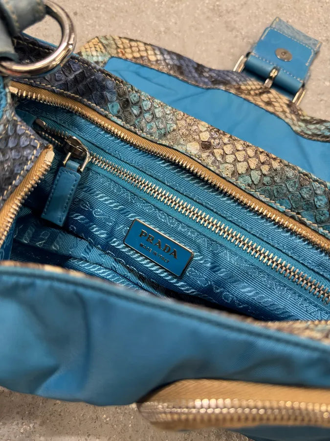 2000s Prada Hybrid Blue Python Nylon HandBag rgqdQqG 6