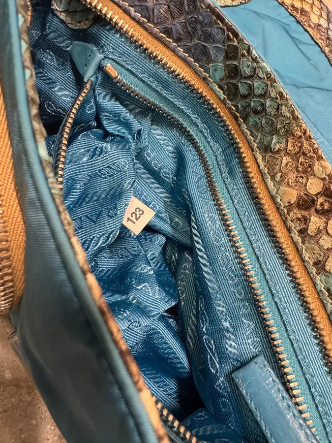 2000s Prada Hybrid Blue Python Nylon HandBag rgqdQqG 8