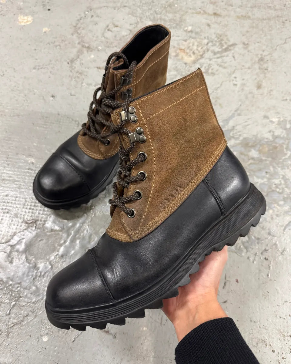 2000s Prada Hybrid Brown & Black Leather Boots (42eu/us8.5) uKLQnGd 0