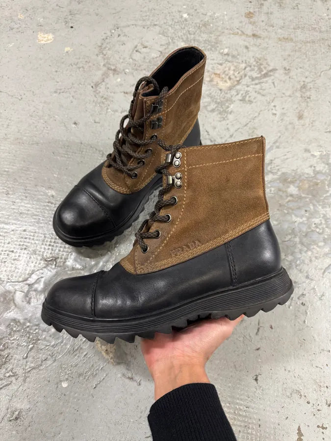 2000s Prada Hybrid Brown & Black Leather Boots (42eu/us8.5) uKLQnGd 1