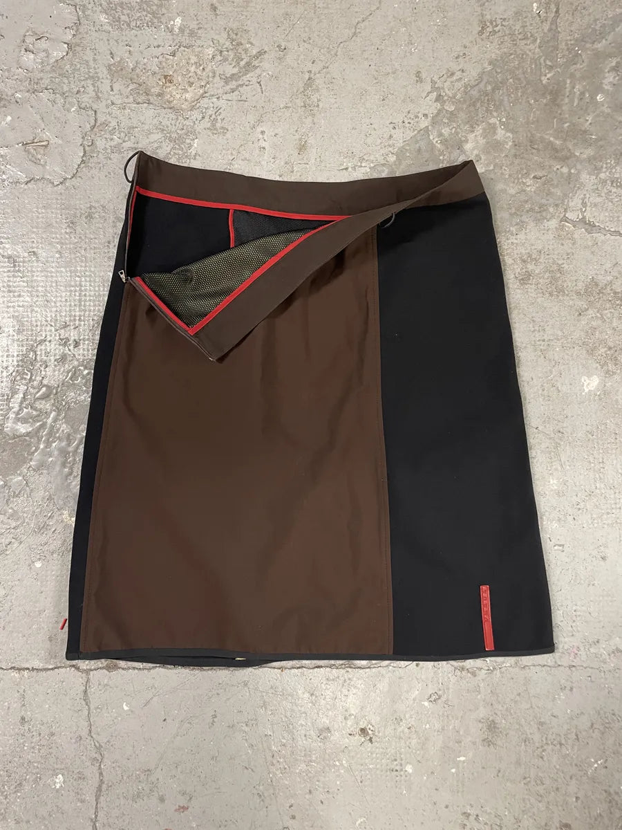 2000s Prada Hybrid Brown & Black Linea Rossa Sport Skirt (L/XL) 0