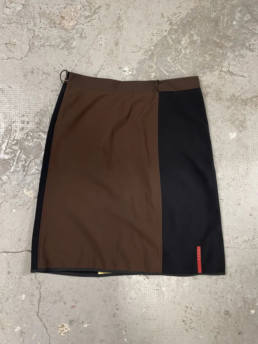 2000s Prada Hybrid Brown & Black Linea Rossa Sport Skirt (L/XL) 1
