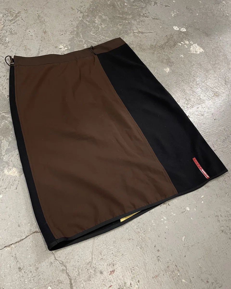 2000s Prada Hybrid Brown & Black Linea Rossa Sport Skirt (L/XL) 3