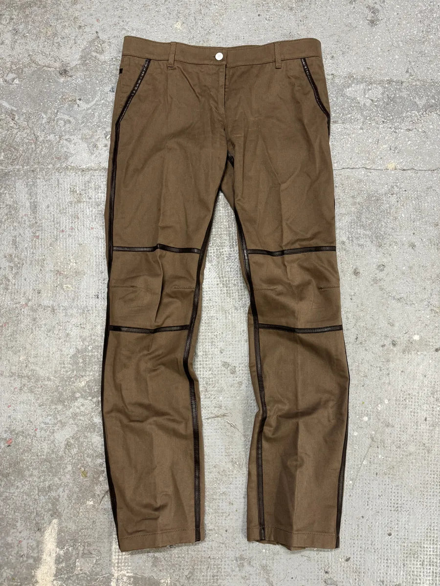 2000s Prada Hybrid Brown Leather Structured Lines Zip Pants pBgZOMc 0