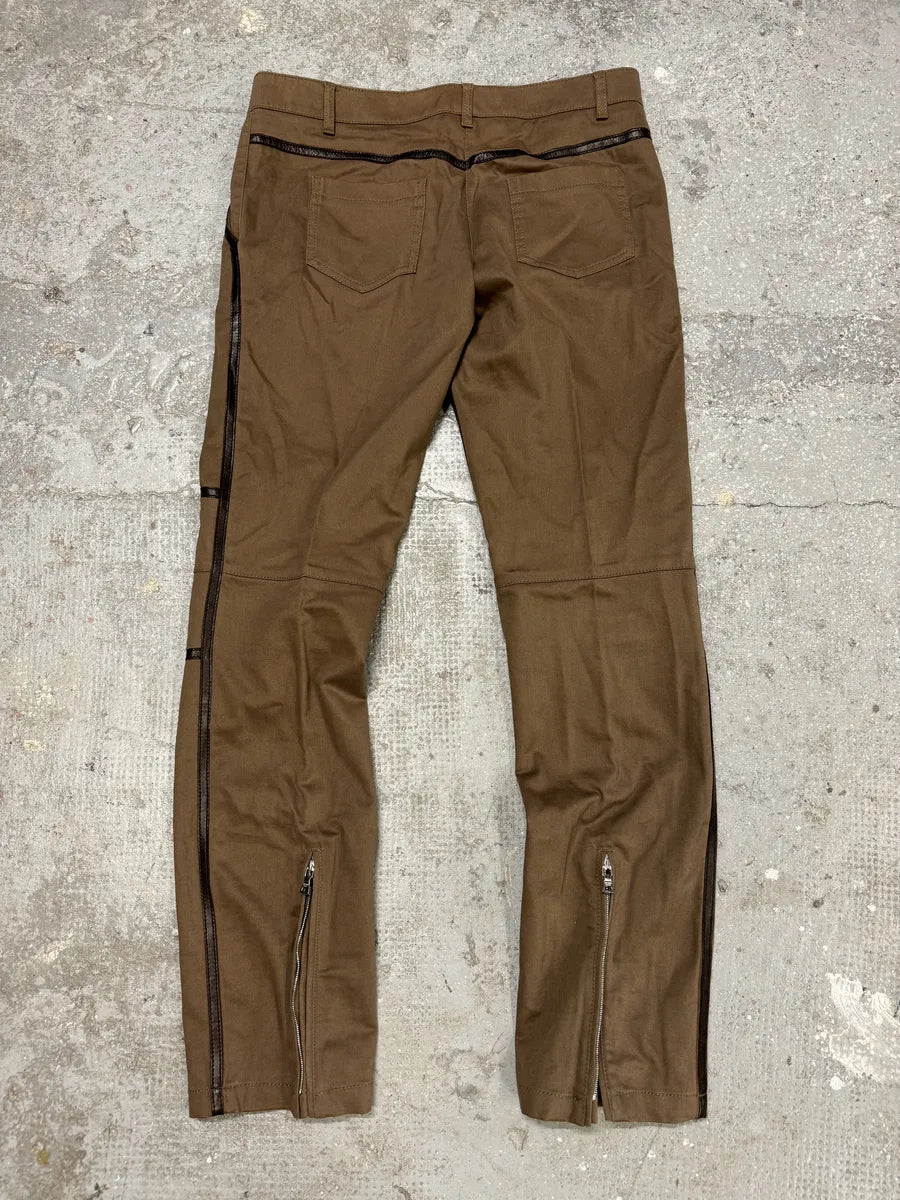 2000s Prada Hybrid Brown Leather Structured Lines Zip Pants pBgZOMc 1
