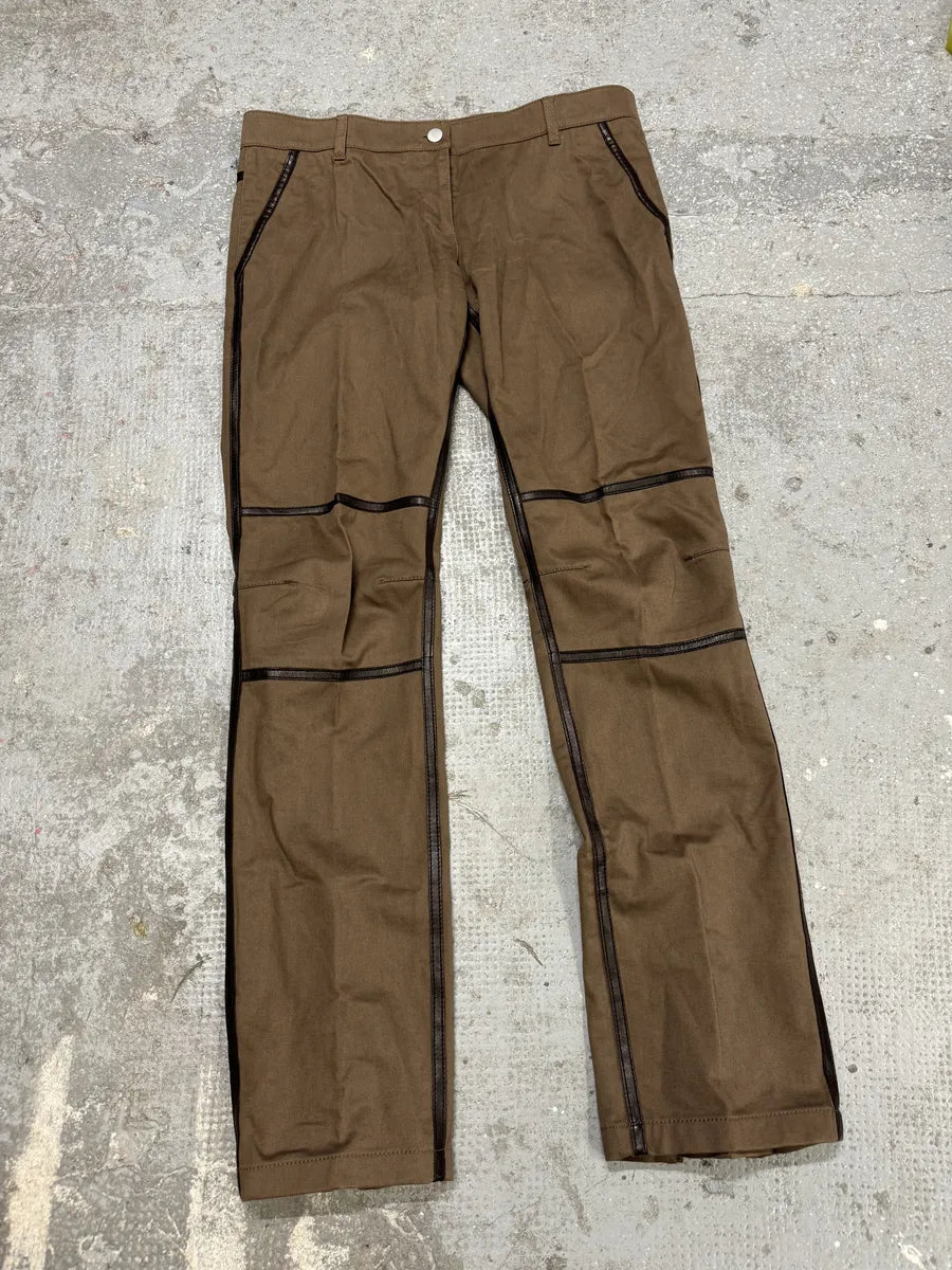 2000s Prada Hybrid Brown Leather Structured Lines Zip Pants pBgZOMc 2