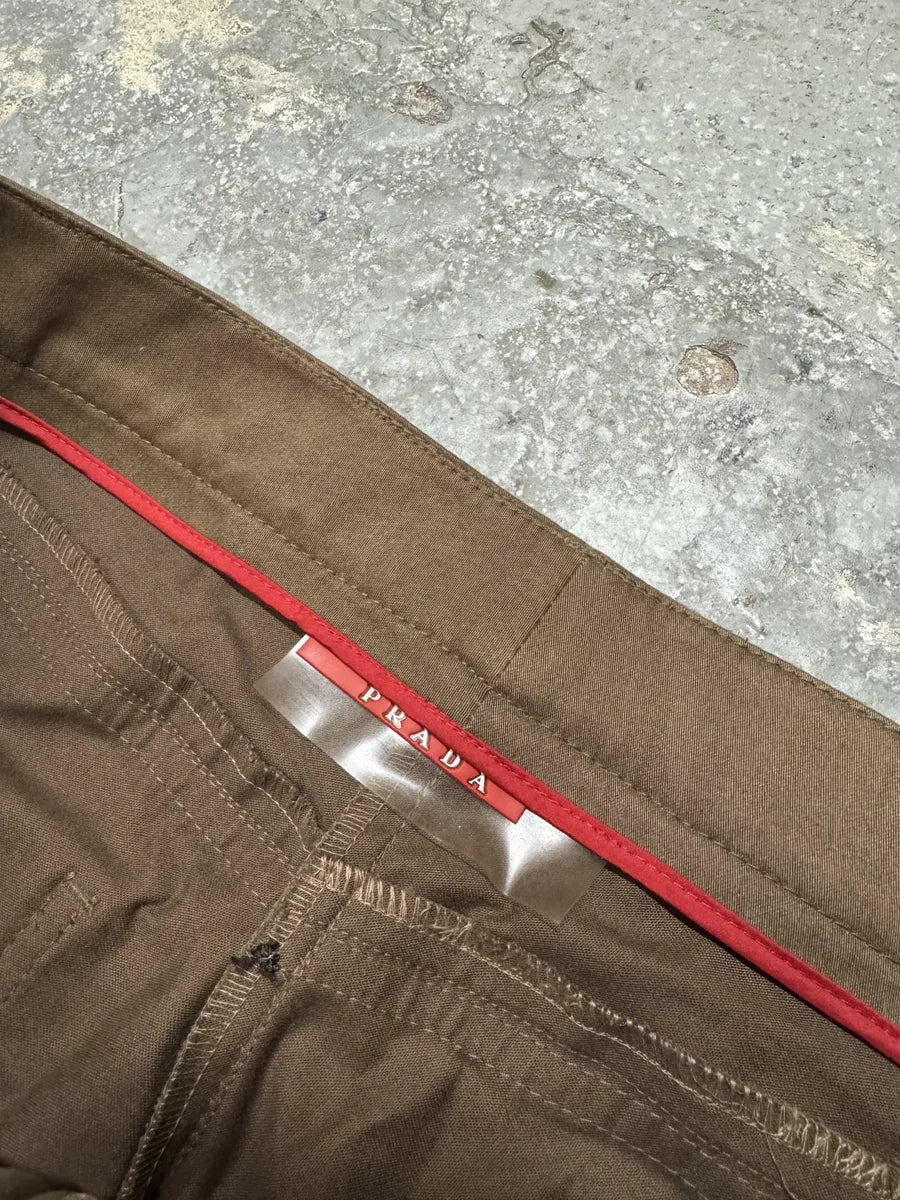 2000s Prada Hybrid Brown Leather Structured Lines Zip Pants pBgZOMc 3