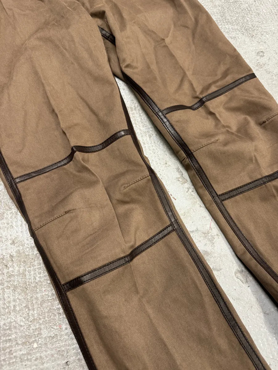 2000s Prada Hybrid Brown Leather Structured Lines Zip Pants pBgZOMc 4