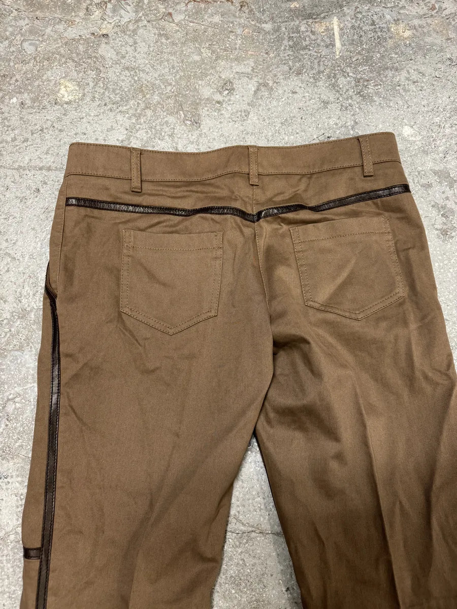 2000s Prada Hybrid Brown Leather Structured Lines Zip Pants pBgZOMc 6