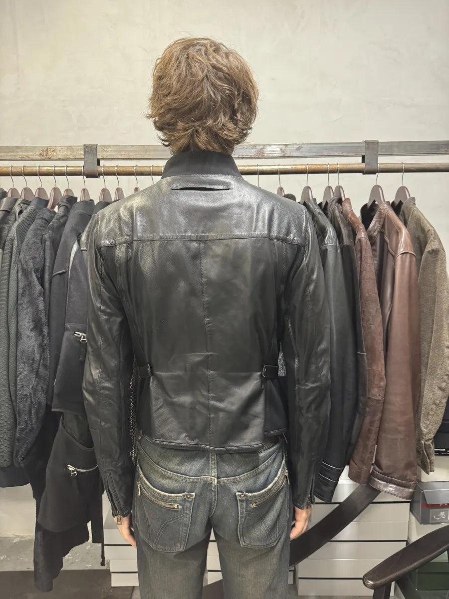 2000s Prada Hybrid Lamb Leather Biker Jacket (S) NjxoABY 2