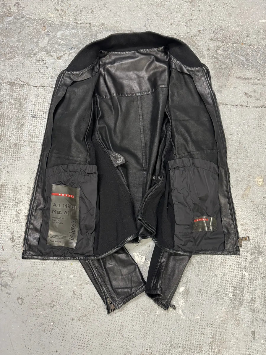 2000s Prada Hybrid Lamb Leather Biker Jacket (S) NjxoABY 6