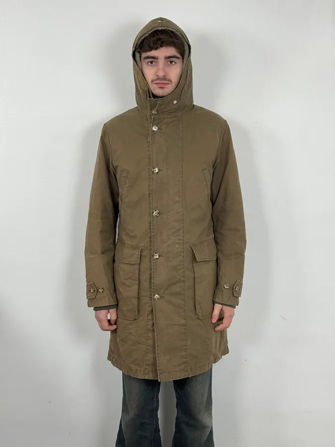 2000s Prada Khaki Green Long Hooded Coat ZwZzczA 1