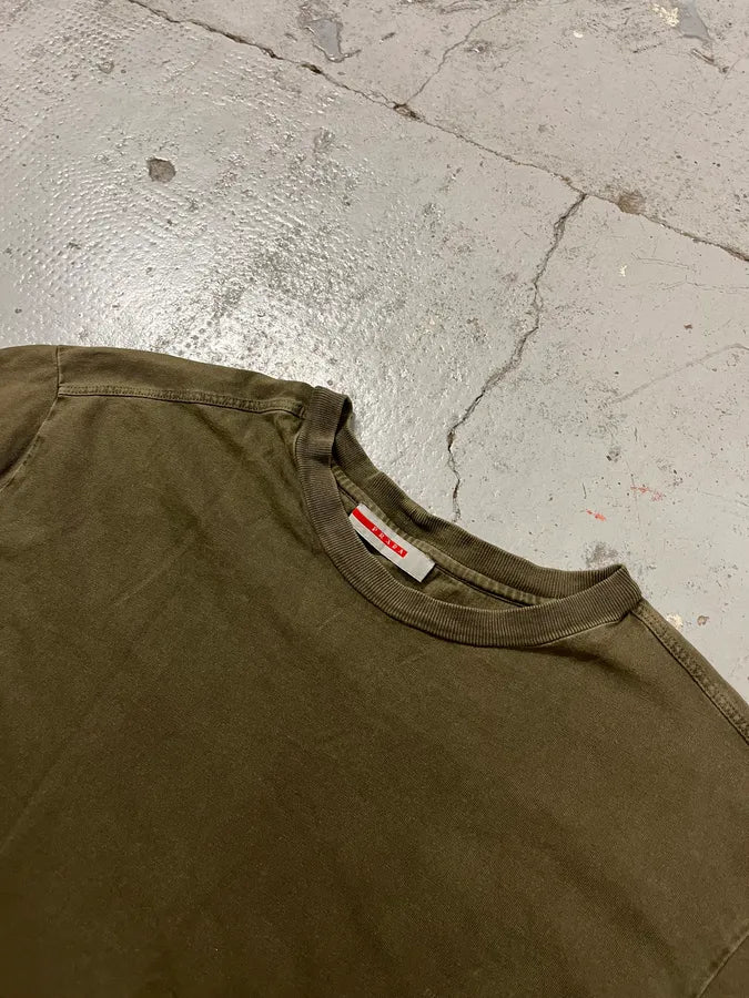 2000s Prada Khaki Minimalist T-Shirt UpjlnxY 3