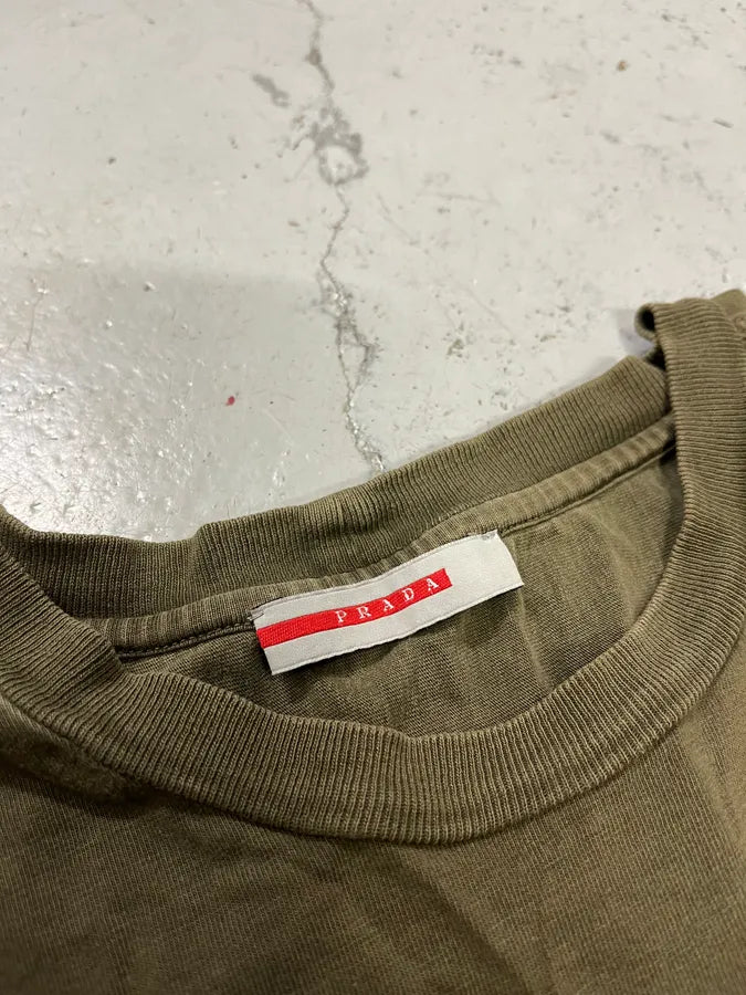 2000s Prada Khaki Minimalist T-Shirt UpjlnxY 7