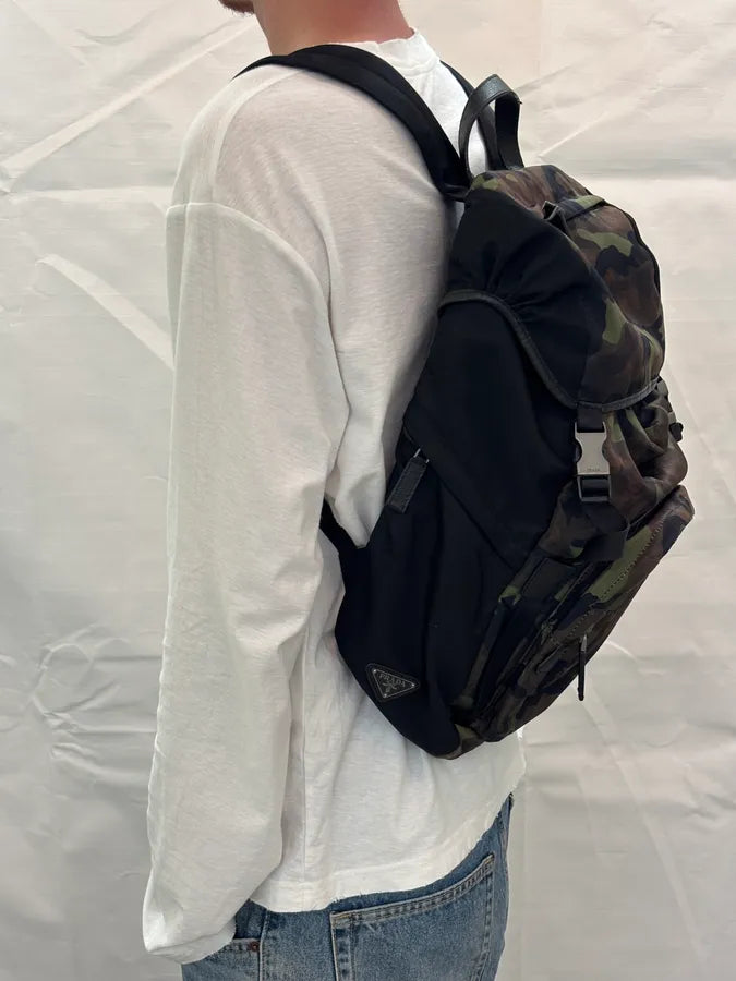 2000s Prada Khaki Nylon Camo Military Backpack fudDbTm 3