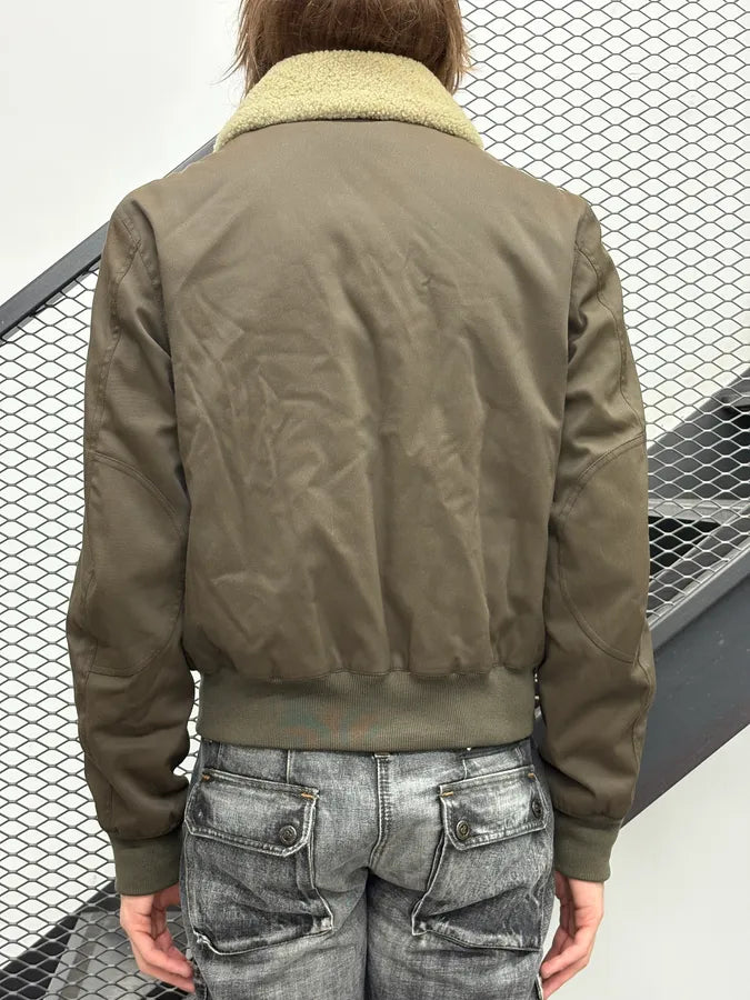 2000s Prada Khaki Nylon Shearling Bomber Jacket lLBxFRm 2