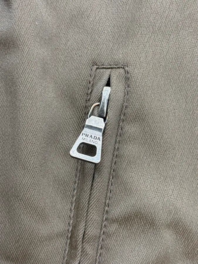 2000s Prada Khaki Nylon Shearling Bomber Jacket lLBxFRm 10