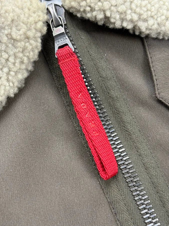 2000s Prada Khaki Nylon Shearling Bomber Jacket lLBxFRm 9