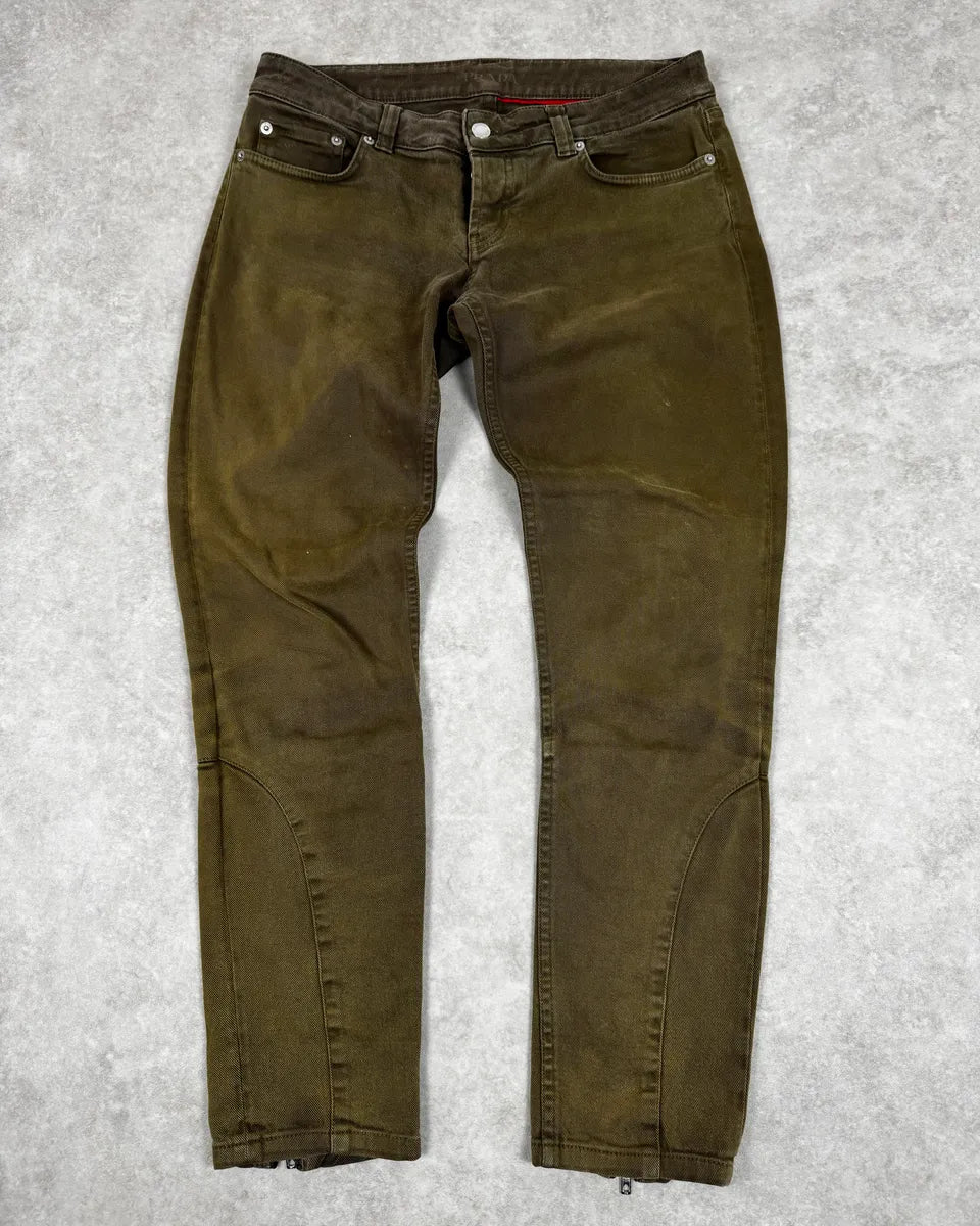 2000s Prada Khaki Green Zip Slim Pants UaziJlv 0