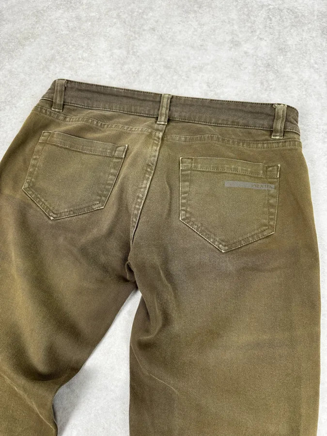 2000s Prada Khaki Green Zip Slim Pants UaziJlv 6