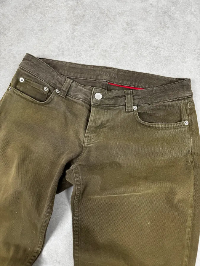 2000s Prada Khaki Green Zip Slim Pants UaziJlv 4