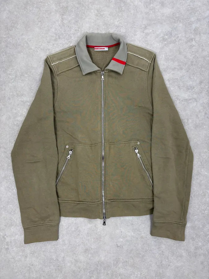 2000s Prada Olive Green Cozy Zip-Up Jacket RExaKav 0