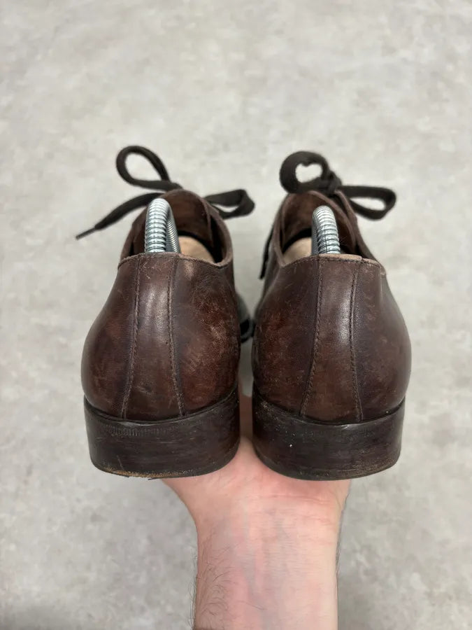 2000s Prada Lace-Up Brown Leather Shoes KpqWkCx 6