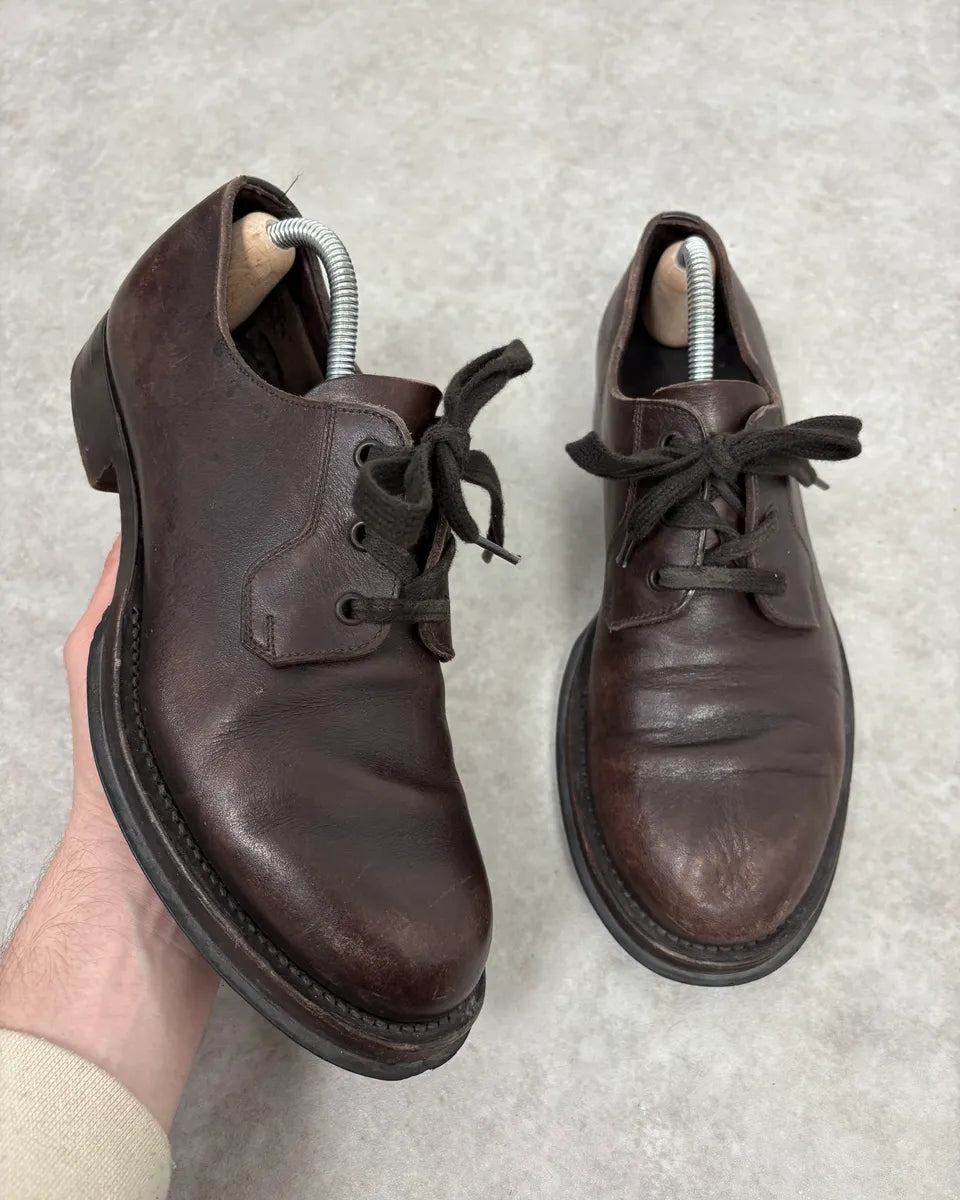 2000s Prada Lace-Up Brown Leather Shoes KpqWkCx 0