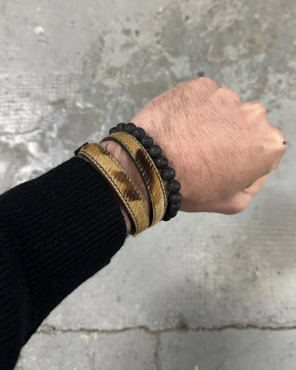 2000s Prada Leopard Effect Pony Hair Leather Bracelet (OS) 0