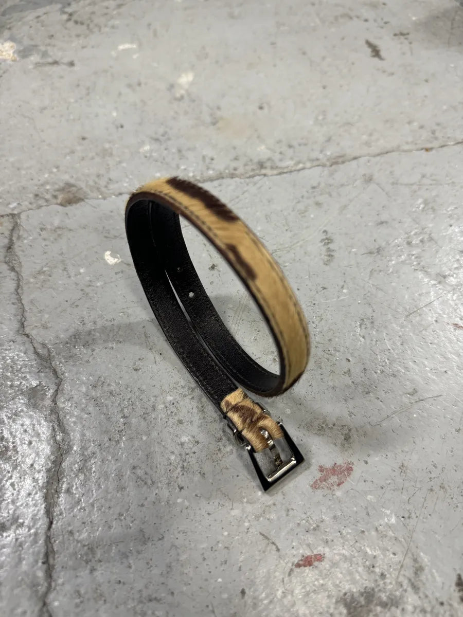 2000s Prada Leopard Effect Pony Hair Leather Bracelet (OS) 1