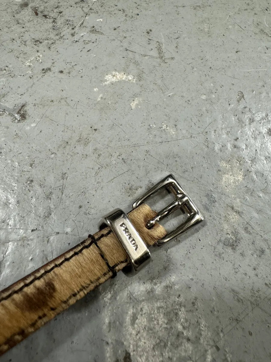 2000s Prada Leopard Effect Pony Hair Leather Bracelet (OS) 4