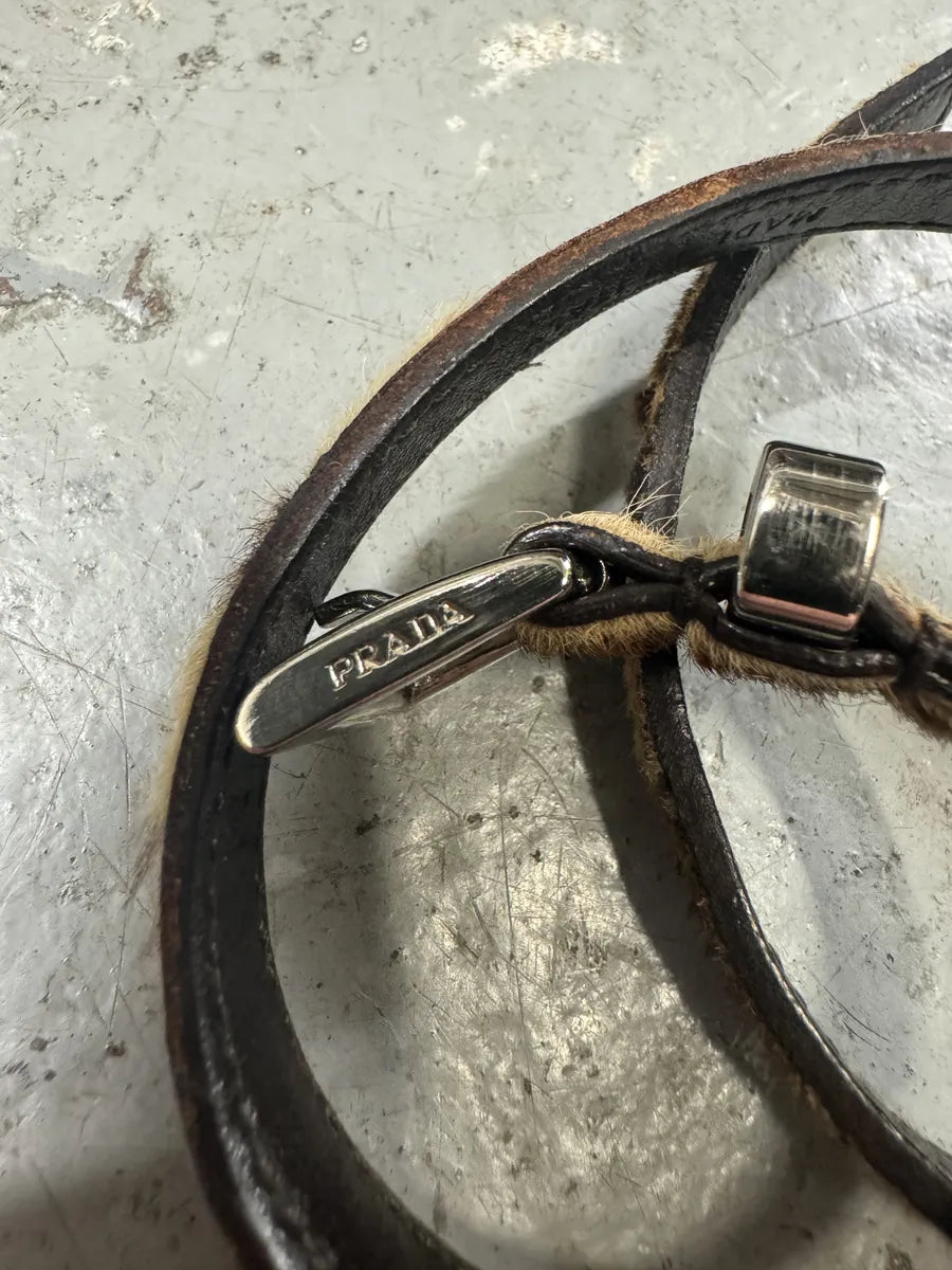 2000s Prada Leopard Effect Pony Hair Leather Bracelet (OS) 5