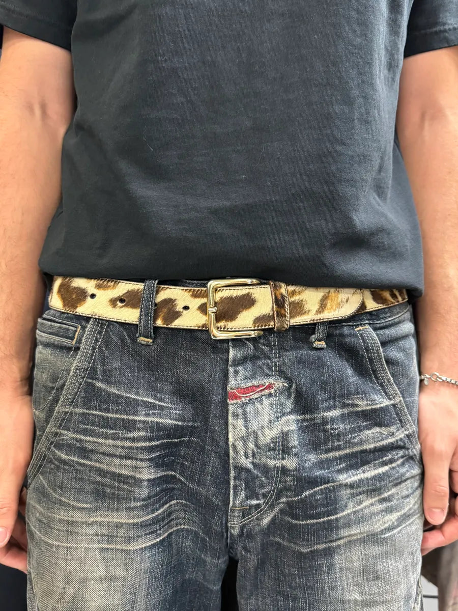 2000s Prada Leopard Pony Hair Leather Belt QqtzFJJ 1