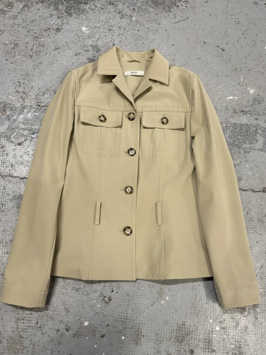 2000s Prada Light Beige Buttoned Classy Jacket FnIOvmW 0