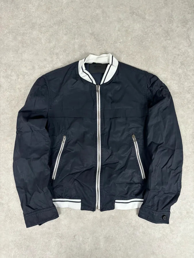2000s Prada Light Nylon Navy Obscure Bomber Jacket aYCHOiG 0