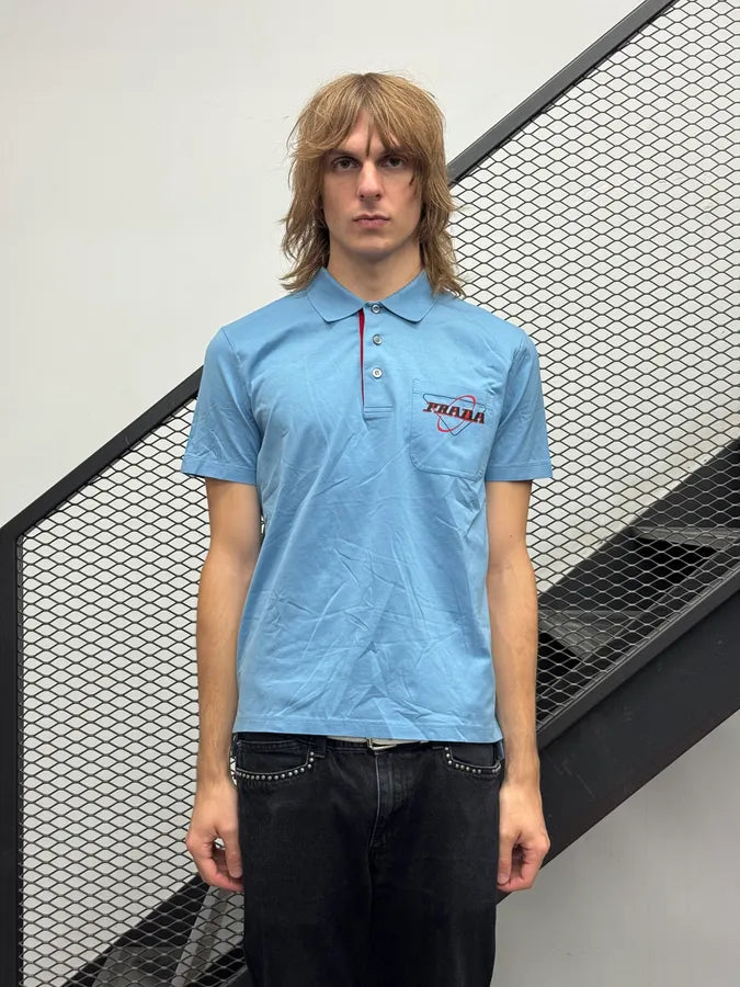 2010s Prada Light Blue Logo Pocket Polo Shirt neInkbg 0