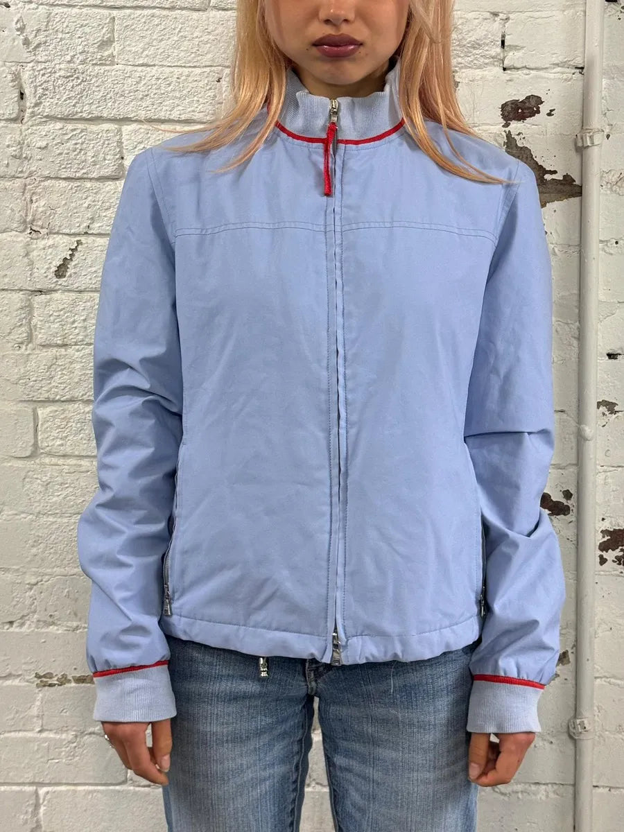 2000s Prada Light Blue Nylon Sport Racer Jacket PpZJfrA 0