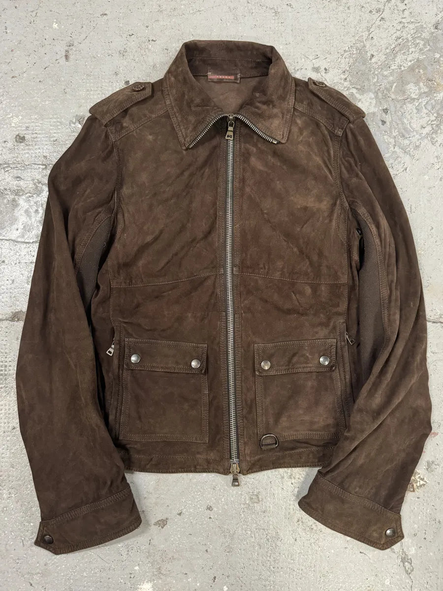 2000s Prada Light Hybrid Suede Brown Leather Jacket (S) xlYXJjg 0