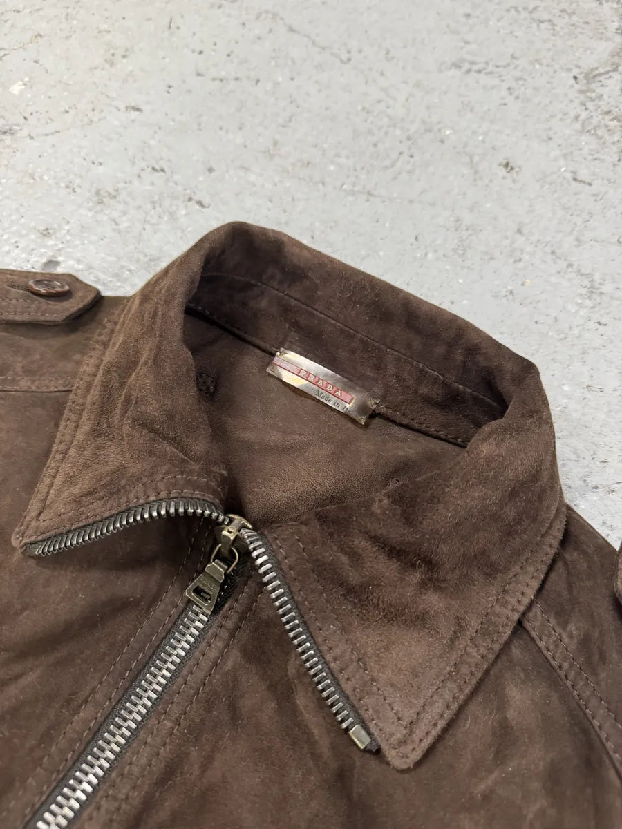 2000s Prada Light Hybrid Suede Brown Leather Jacket (S) xlYXJjg 10