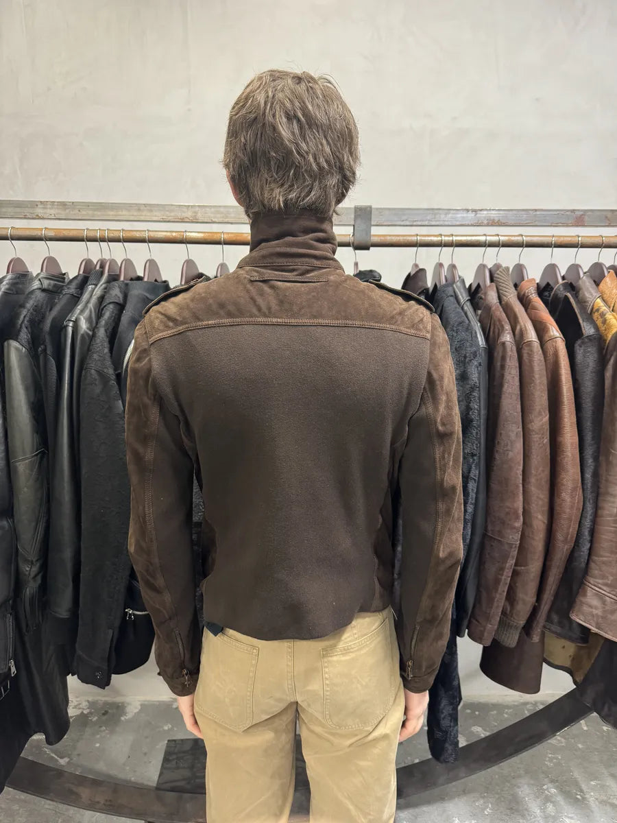 2000s Prada Light Hybrid Suede Brown Leather Jacket (S) xlYXJjg 2