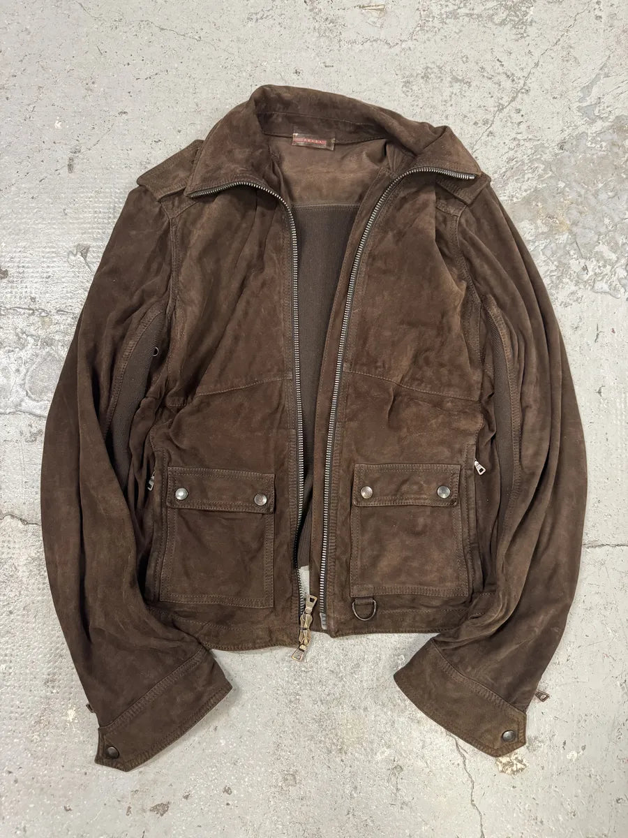 2000s Prada Light Hybrid Suede Brown Leather Jacket (S) xlYXJjg 4