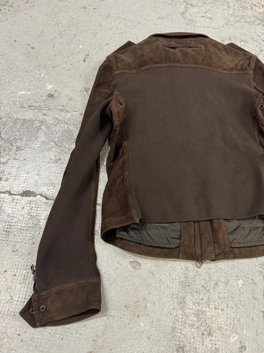 2000s Prada Light Hybrid Suede Brown Leather Jacket (S) xlYXJjg 7