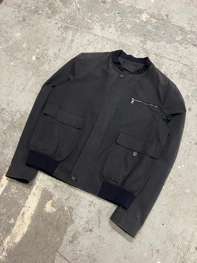 2000s Prada Light Minimalistic Black Navy Buttoned Jacket (L) 1