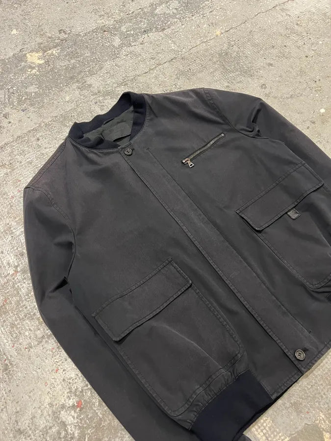 2000s Prada Light Minimalistic Black Navy Buttoned Jacket (L) 2