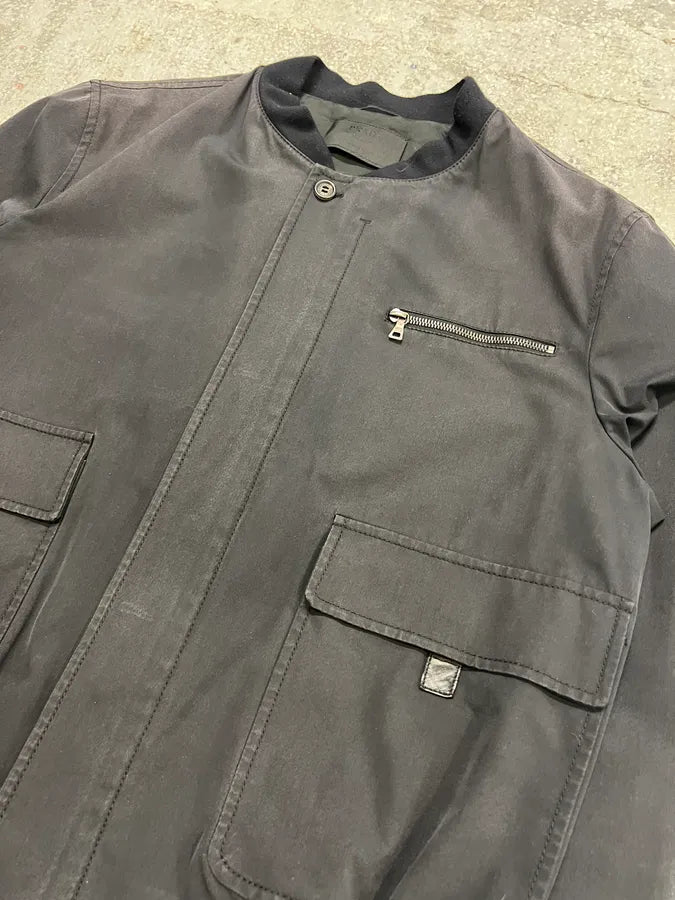 2000s Prada Light Minimalistic Black Navy Buttoned Jacket (L) 4