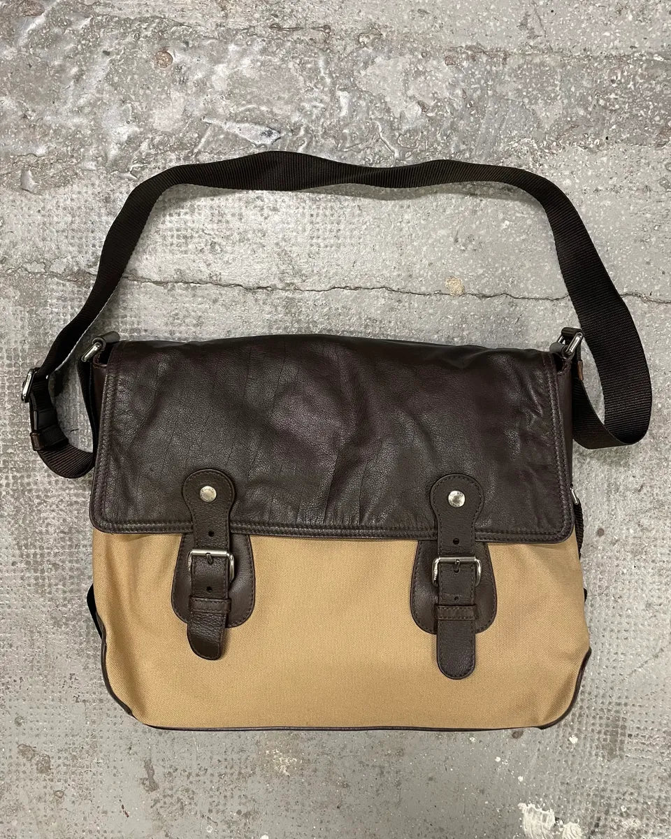 2000s Prada Linea Rossa Beige & Brown Leather Shoulder Bag (OS) PeGEnFI 0